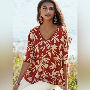 New Peruvian Connection Pima Cotton Show Vine Top Red Burgundy Beige Size M/L